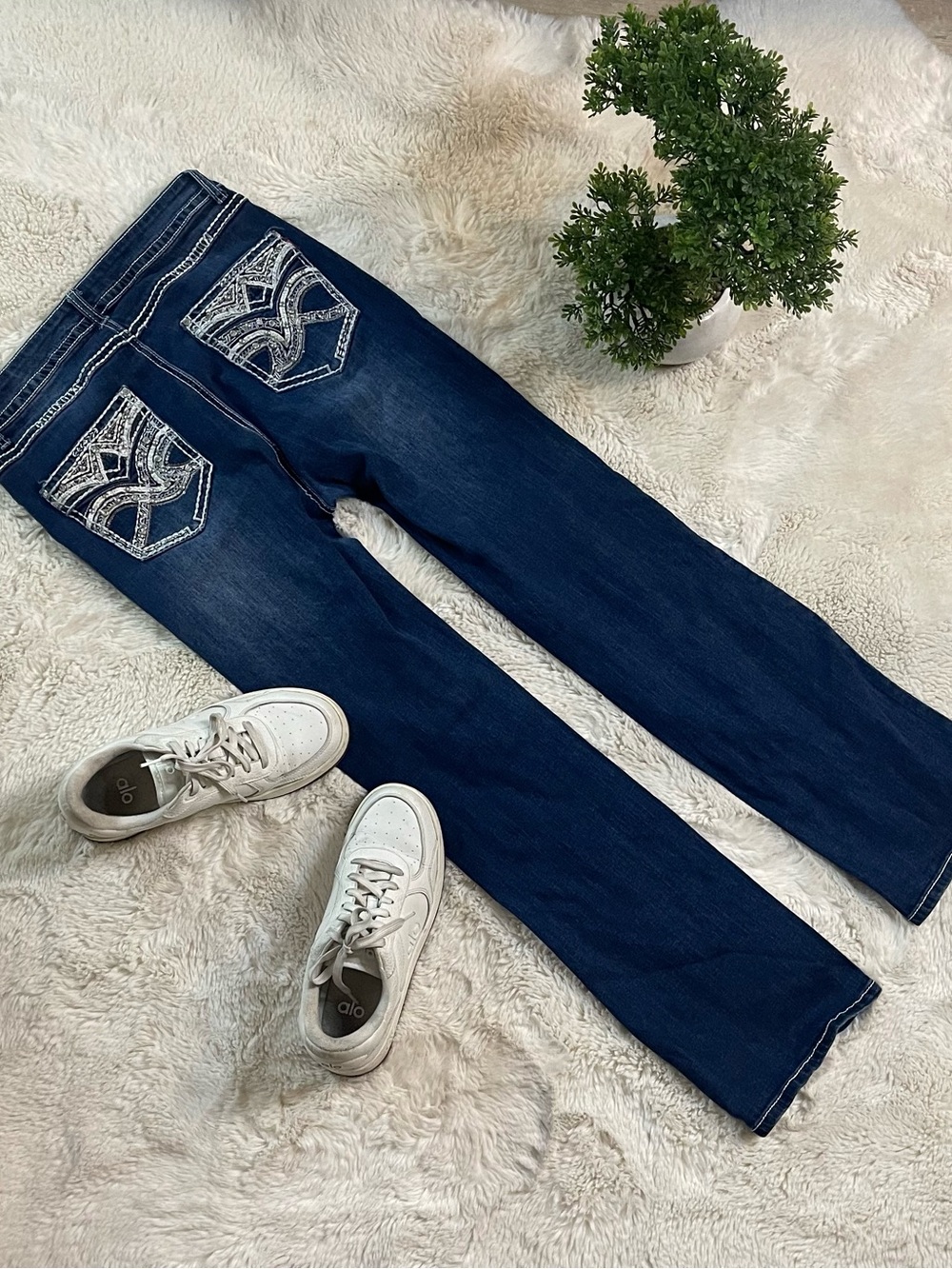 Love You Jeans Dark Wash Rhinestone Thick Stitch Jeans - Size 15/16